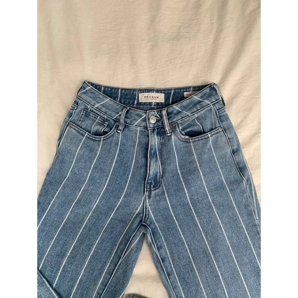 PacSun Mom jeans window pane striped cropped 23 straight - Picture 7 of 12